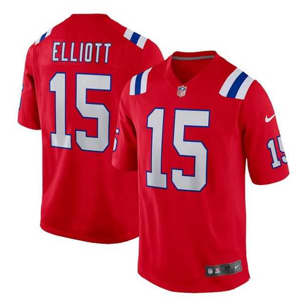 Men's New England Patriots #15 Ezekiel Elliott Red Stitched Game Jersey Dzhi